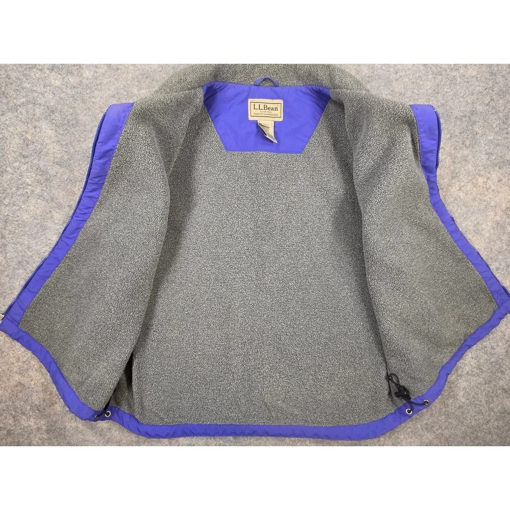 LL Bean Mens Large Blue Fleece Lined Three Season Vest Nylon Full Zip O WY07